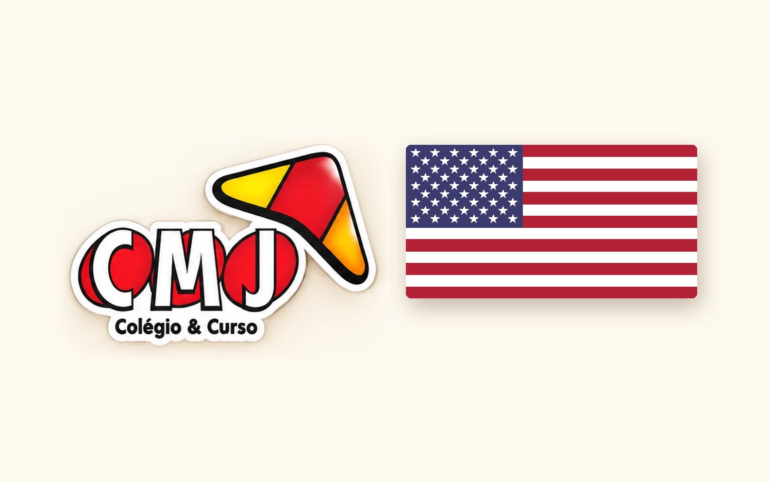 Logo do CMJ Colégio e Curso ao lado da bandeira dos Estados Unidos